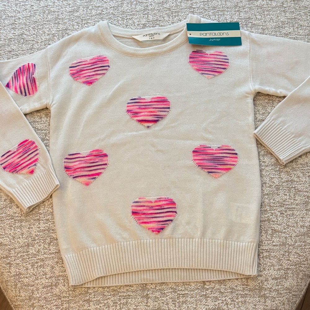 Cream Sweater with Pink Heart Design NWT